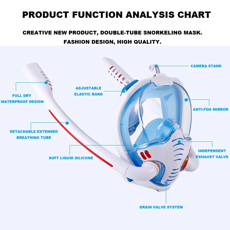 Snorkeling Diving Mask Diving Mask Diving Goggles Professional Snorkeling Mask Double Breathing Tube Diving Mask Adults Swimming Diving Goggles Water Sports Swim Equipment