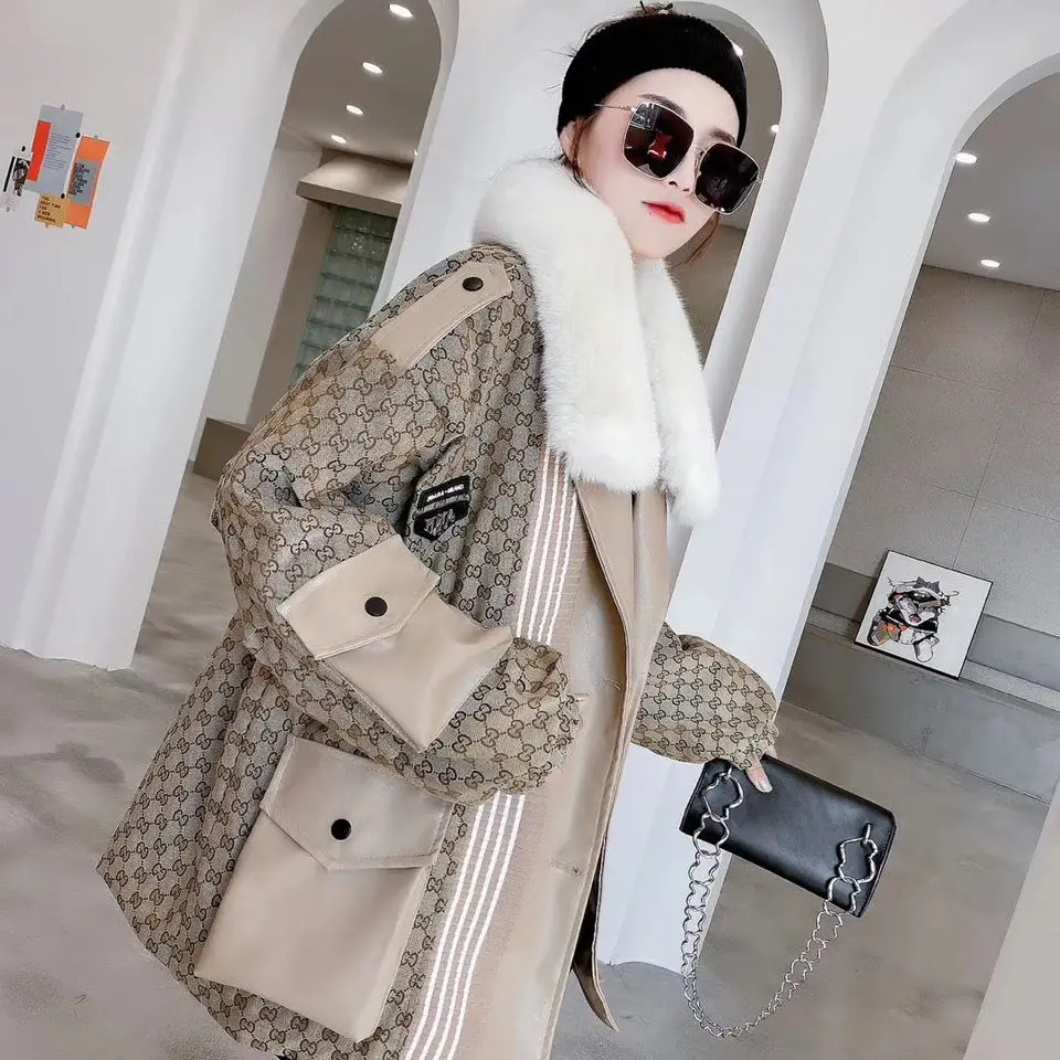 

Winter new style detachable wool collar with cotton stitched leather elastic waist