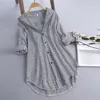 Women Shirts Stripe Cotton Long Sleeve Turn-down Collar Pink Button Loose Temperament Elegant Autumn Plus Size Blouse Shirts 2