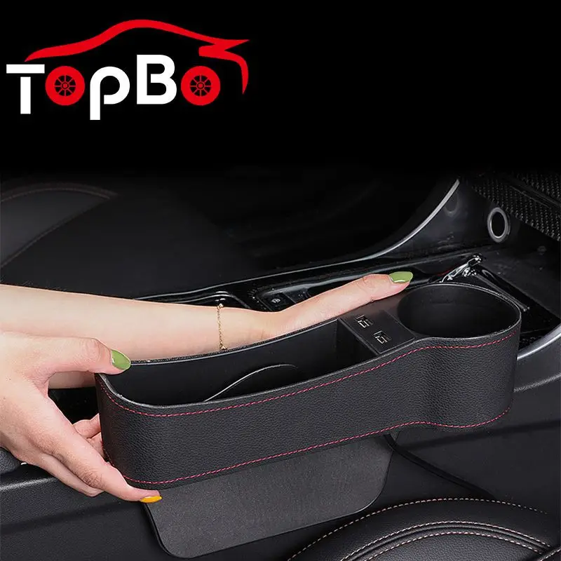 Auto Car Seat Gap Organizer PU Leather Car Seat Side Slit Pocket Storage Bag Storage Box Cup Holder  With Dual USB Charger Ports