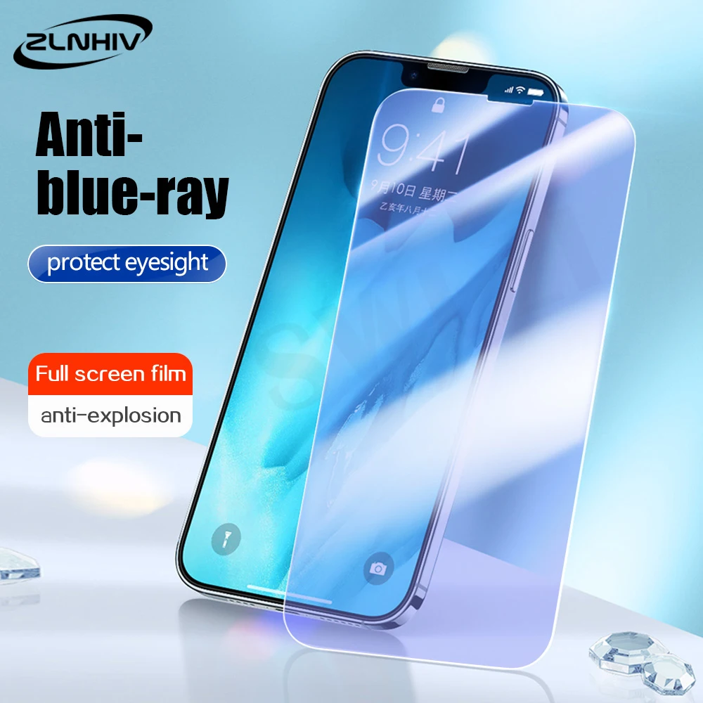 ZLNHIV Anti Blue Light Tempered Glass for iphone 13 Mini Pro 12 11 X XS