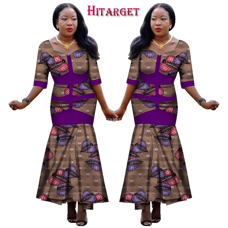 

2020 HitargetNew African Wax Print Dresses for Women Bazin Riche Cotton Party Dress Dashiki Sexy African Fashion Clothing WY1140