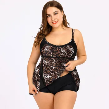 

Plus Size Women Swimsuit Tankini Set Leisure Ladies Swimwear Push Up Swim dress Retro Beachwear Bathing Suits купальники 2020
