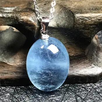 

Top Natural Ocean Blue Aquamarine Pendant Necklace For Woman Man Crystal 18x14x9mm Beads Stone 925 Silver Chain Jewelry AAAAA