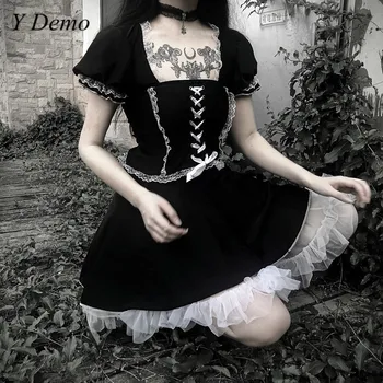 

Gothic Sexy Women Lace Dress Girl Black Waist Seal High Waist Dresses