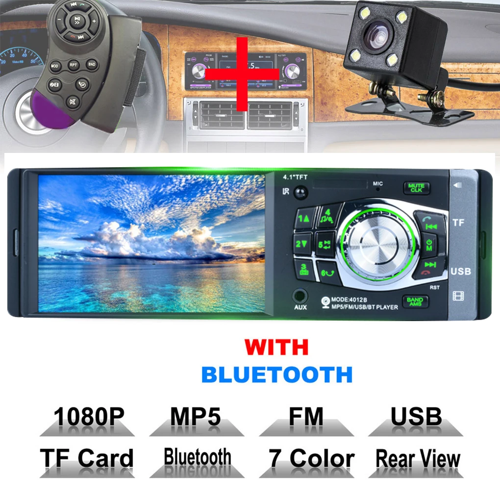 4,1 дюймовый ЖК 12 в 1 DIN Автомобильная стереовидеоаппаратура MP3 MP5 плеер Bluetooth fm-радио USB с камерой заднего вида и пультом дистанционного управления