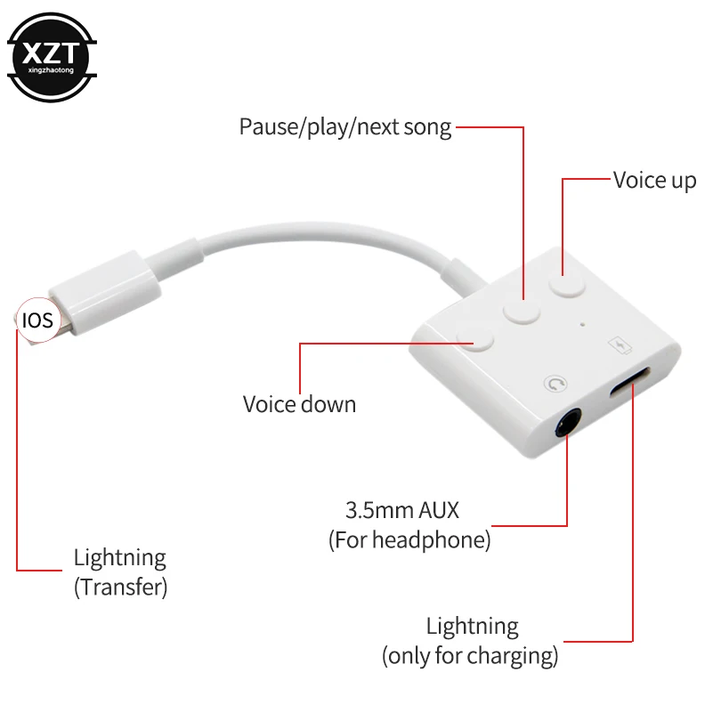2 в 1 для lightning зарядное устройство прослушивания Bluetooth адаптер для iphone X 7 зарядный адаптер вызова 3,5 мм разъем сплиттер с кнопкой