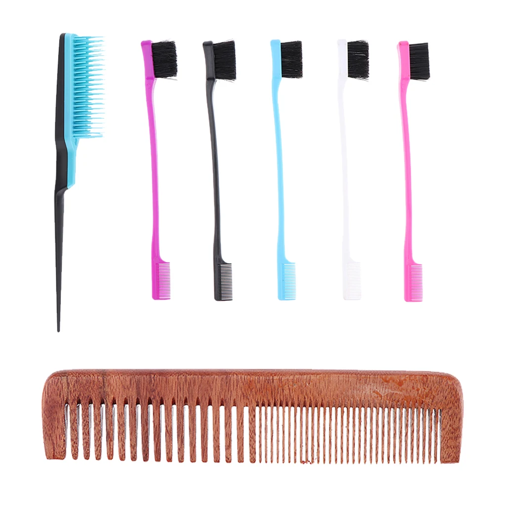Men Pro Handmade Rake/Fine Antistatic Wood Comb, Edge Control Brush, Styling Combs Set ( 7pcs )