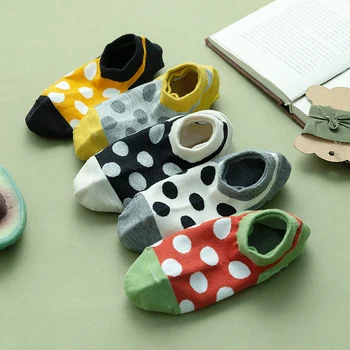 

Patchwork women socks 5pairs / lot retro dot print girls socks cotton cute wild breathable boat socks spring and summer