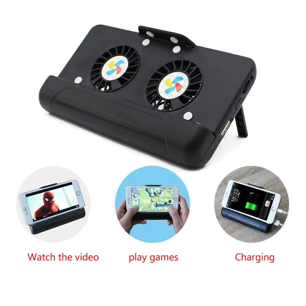 

Phone Cooling Fan with Portable Power Bank for iPhone XS max XR X 8 Plus 7 6s 6 5s SE, Rapid Cooling Double Kickstand Double Fan