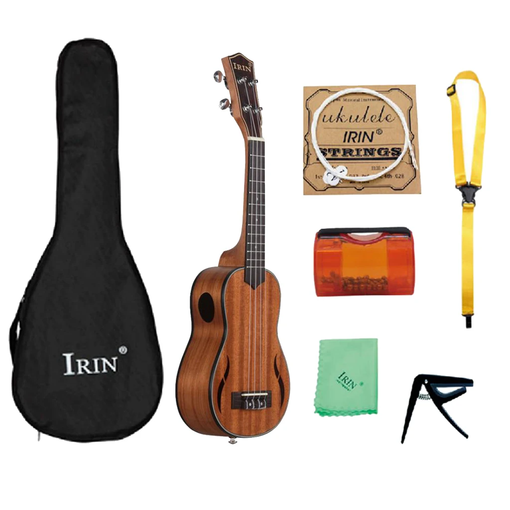 21 дюймов Гавайские гитары укулеле 4 струнные гитары Стандартный с сумкой струны шейный ремень Капо палец молоток чистящая ткань набор