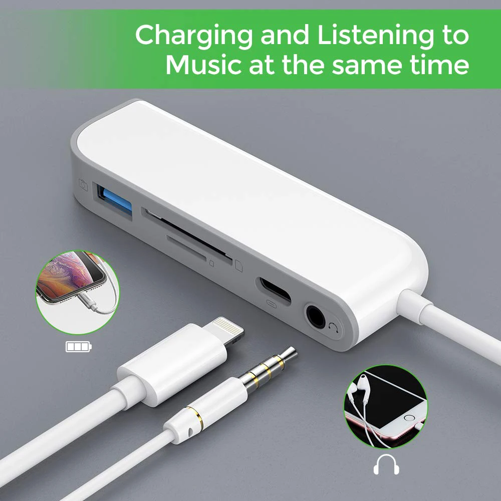 SD TF кардридер, USB для осветления адаптера, 5 в 1 кардридер адаптер с 1* USB 2,0 OTG интерфейс, SD/TF кардридер, 1* PD