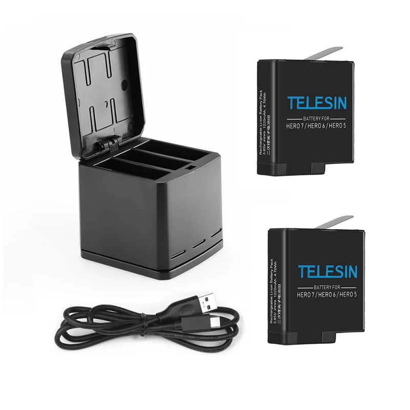 Telesin батареи для gopro hero 5 6 7 черный,, аккумуляторная батарея для gopro hero 5, hero 6, hero 7 черный go pro Аксессуары - Цвет: 2 pcs with charger