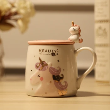 

Japanese-Style Cute Unicorn Ceramic Mug with Lid Spoon Student Girl Children Drinking Cup Milk Coffee Cup Travel Mug Coffee Mugs