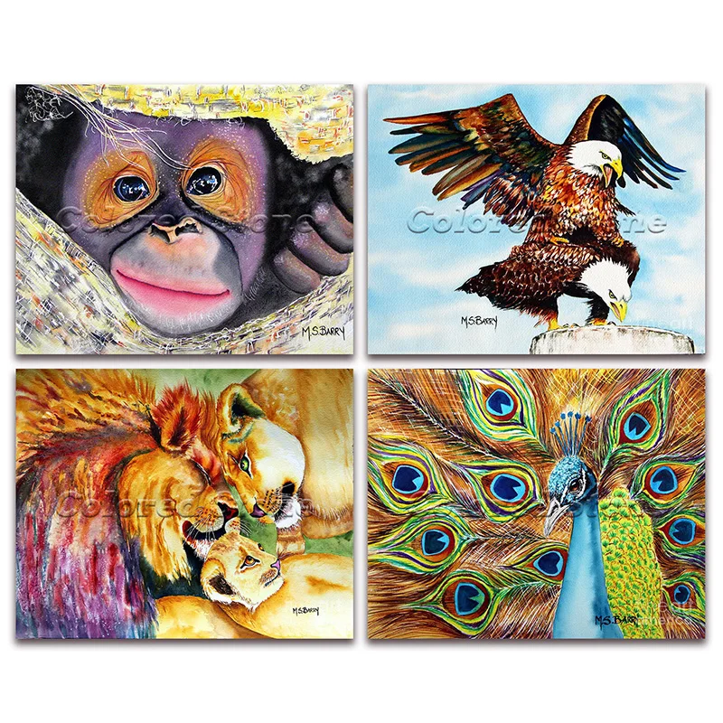 5D Full Square Diamond painting embroidery Cross stitch Animals Monkey eagle lion peacocks 3D DIY Round Drill Drawing mosaic 227 | Дом и сад