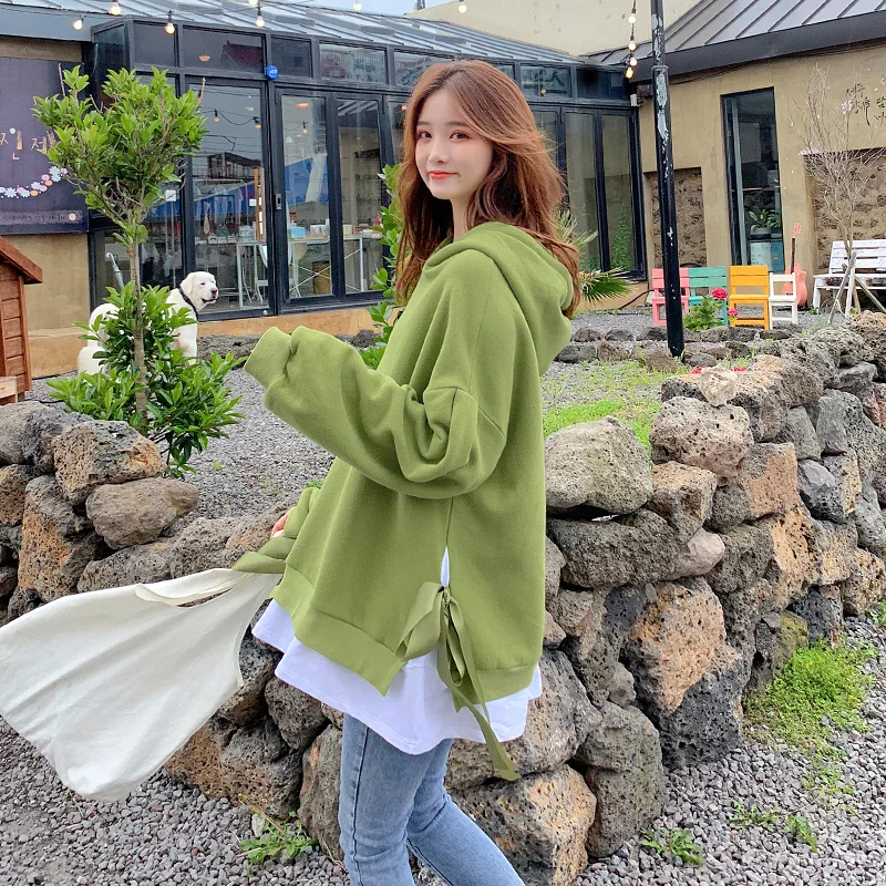 

2019 Bandage Control False Two Paper red sweatshirt Routine Edition Increase Down Thickening coat hoodies women hood pullover