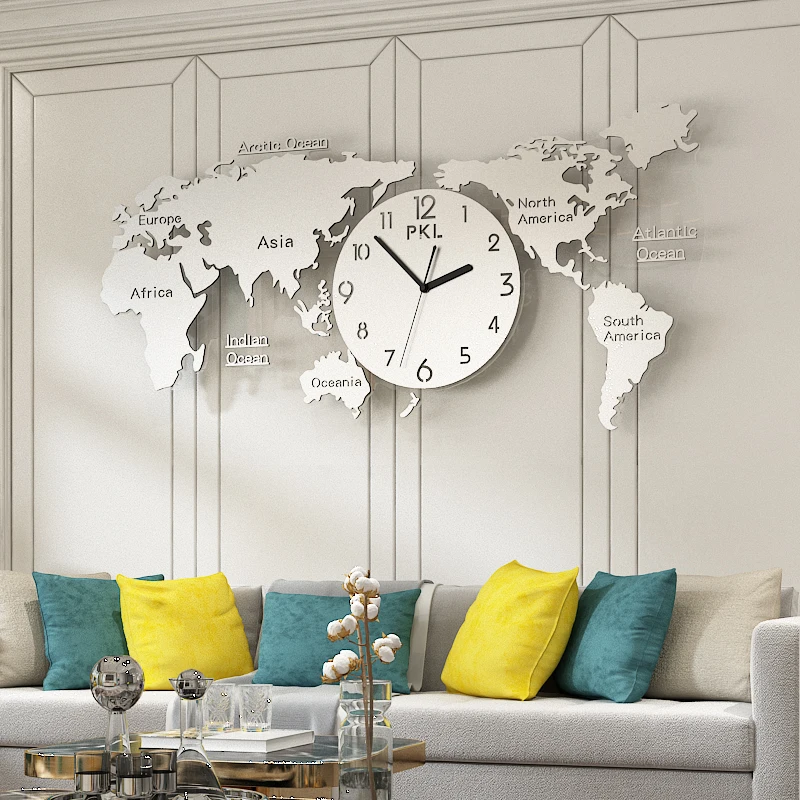 Large Glod Wall Clocks World Map Nordic Luxury Decorative Clock Home Watch Simple Horloge Living Room Decor ZB5WC | Дом и сад