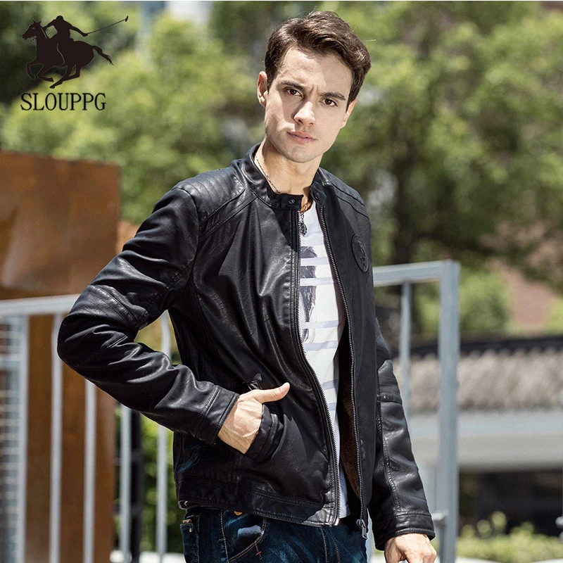

SLOUPPG New Quality Classic Motorcycle Bike Cowboy Jackets Male Plus Velvet Thick Coats Mens Leather Jackets Men Jacket High