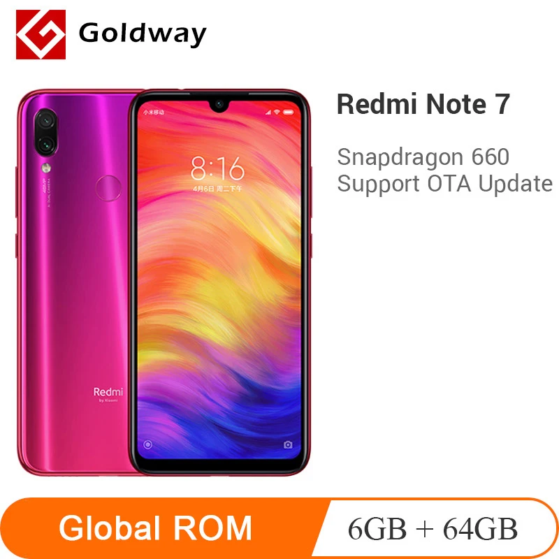 Глобальная прошивка Xiaomi Redmi Note 7 Мобильный телефон 6 ГБ оперативной памяти 64 Гб