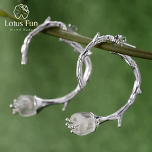 Lotus Fun реальные стерлингового серебра 925 натуральный кристалл ручной работы дизайнера Ювелирные украшения нежный резные цветок Висячие серьги для Для женщин