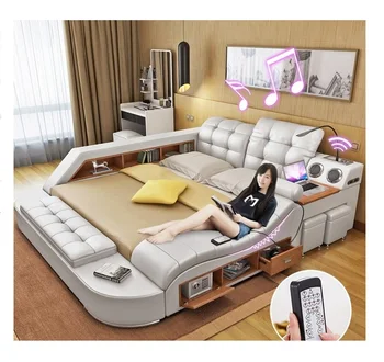 

Modern Bedroom furniture muebles de dormitorio smart leather smart beds bedroom sets cama