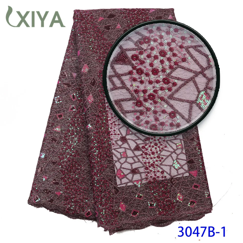 Magenta African Sequins Fabrics Organza Lace High Quality Organza Double Mesh Lace Fabrics for Nigerian Party Wedding APW3047B