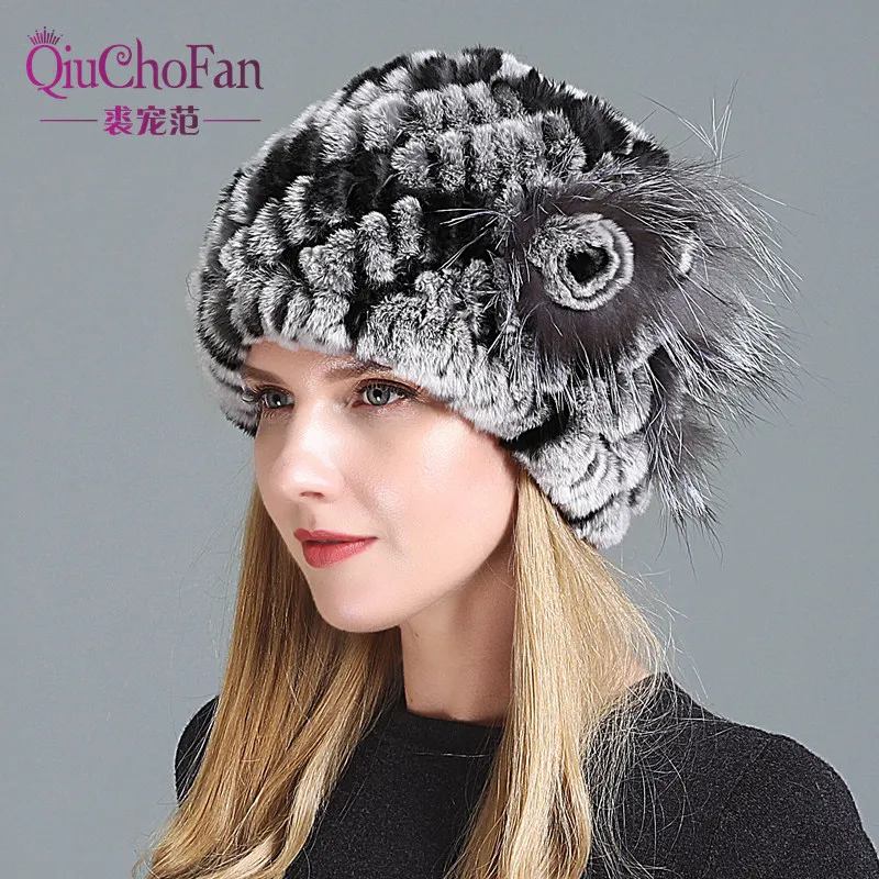 

Hot Genuine Rex Rabbit Fur Cap Winter Women Knitted Real Rex Rabbit Fur Hat 100%Natural Real Rabbit Fox Fur Beanies
