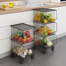 Кухонный передвижной стеллаж для хранения с колесами, многослойная металлическая корзина для овощей и фруктов, полка для домашнего горшка, миска, мусор, белый/коричневый