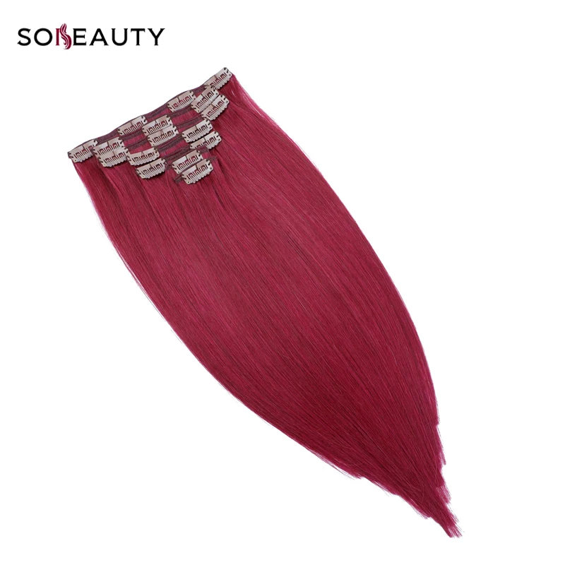 Sobeauty красные накладные волосы на заколке 16 дюймов 18 20 22 дюйма человеческие прямые