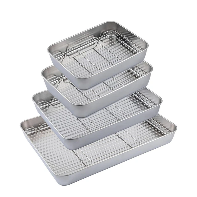 Baking Tray With Wire Rack Set 304 Stainless Steel Baking Sheet Pan BBQ  Tray Oven Rack