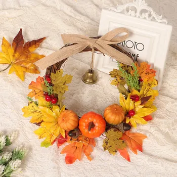 

Artificial Rattan Berry Maple Leaf Autumn Door Wreath Door Wall Ornament Garland Fake Pumpkin for Halloween Party Decorations