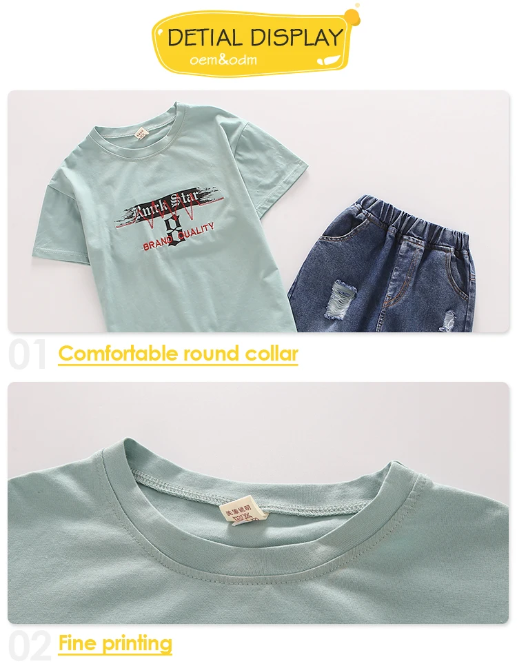 Children Cute Fashion Summer Kids Boy Clothes 2 Piece Set White T-Shirt Shredded Jeans 5-14 Years Boy Kids Clothes Set
