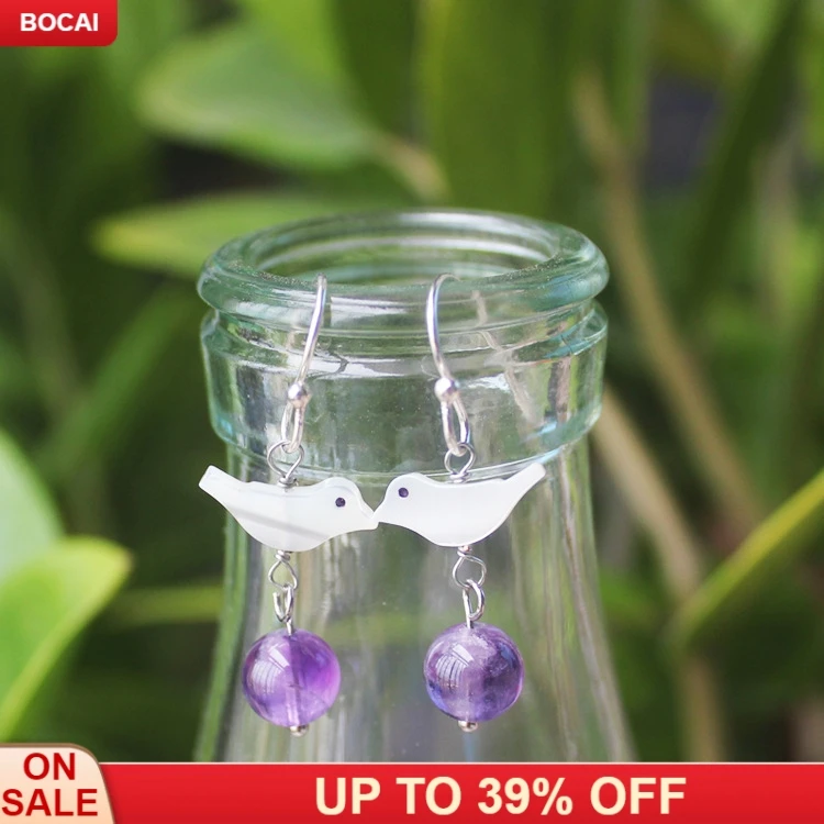 

925 sterling silver nail hypoallergenic earrings handmade custom natural pearls purple stone earrings