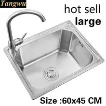 Роскошная большая кухонная раковина с одним лотком, для квартиры, пищевая 304 нержавеющая сталь, горячая Распродажа 600x450 мм