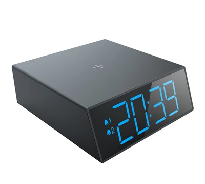 Электронные светодиодные цифровые часы-будильник с 10 Вт Беспроводное зарядное устройство для быстрой зарядки с прикроватная Повтор часы цифровые часы-будильник with12/24 часа дисплея - Цвет: Синий
