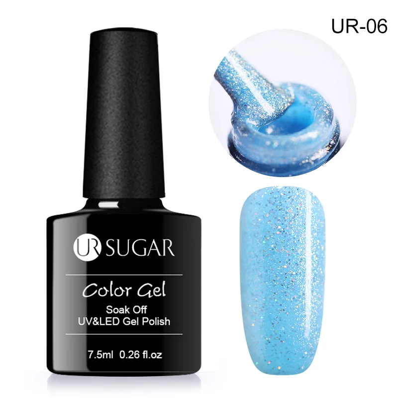 Ur Sugar 7,5 мл Платиновые блестки Led гель замочить от ногтей гель лак голографическая блестящая декор с блестками УФ Гель-лак для маникюра - Цвет: Sandy 6