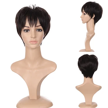 

DIANQI Short straight wigs of synthetic hair cold brown with bangs for man diary, resistant to natural heat cosplay wigs