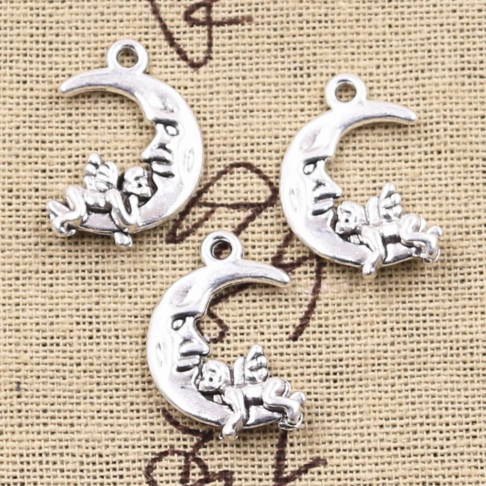 

15pcs Charms Moon Lover Angel Cupid 22x15mm Antique Silver Color Pendants DIYCrafts Making Findings Handmade Tibetan Jewelry