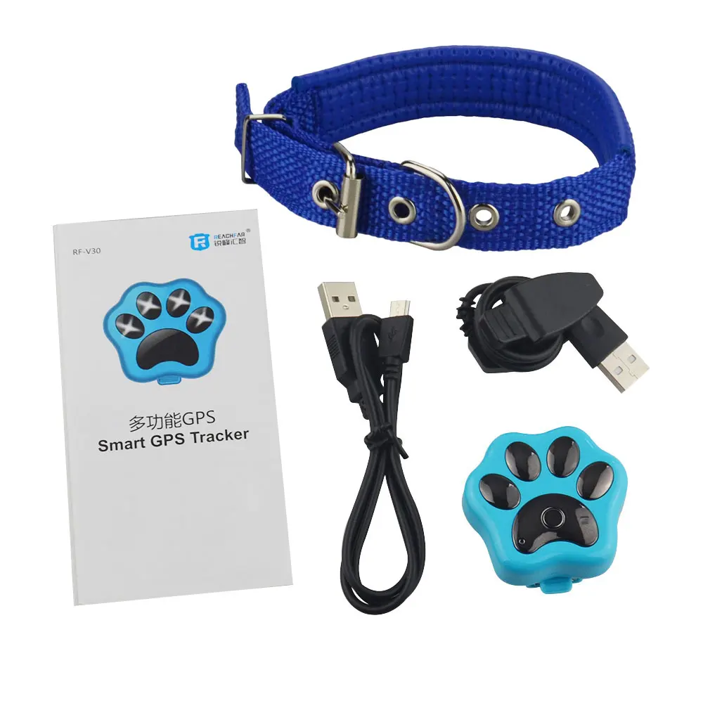Домашние животные мини gps трекер собака Wi-Fi GSM GPRS RF-V30 телефон в режиме реального времени отслеживание глобальная SMS локатор Водонепроницаемый Анти-потеря дети ребенок кошка - Цвет: Blue nobox collar