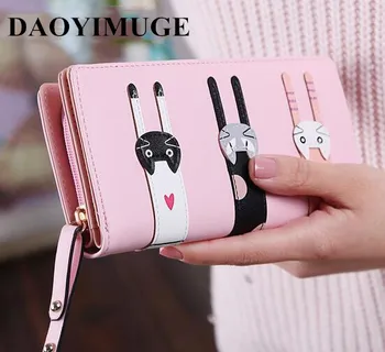 

The new mobile phone wallet female long Zip fastener cartoon three cats fashion women's wallet, hand bag