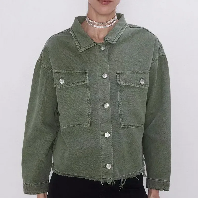 

Wide Women Jacket Autumn 2019 New Fashion Raw Edge Vintage Look Outwear Fall Loose Tops