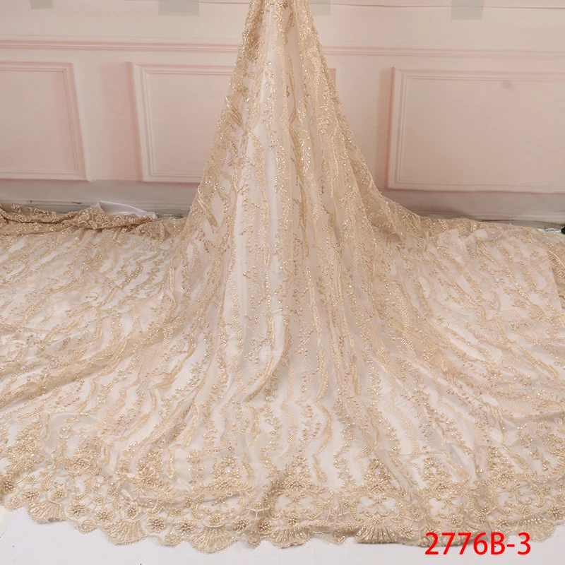 NIAI африканская кружевная ткань Высококачественная французская вышитая кружевная тюль нигерийская бисерная ткань для свадебного платья XY2776B-2