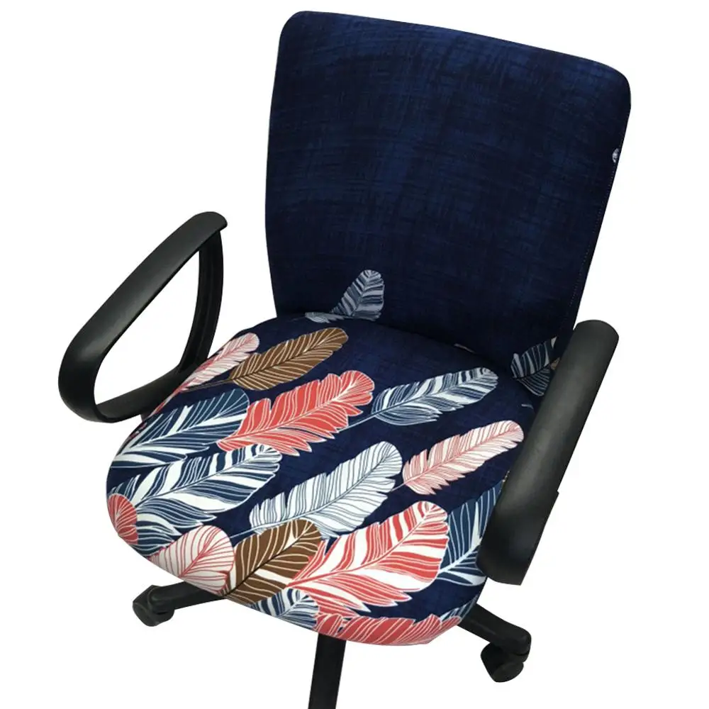 Flower-Printed One-Piece Stretchy Washable Rotating Swivel Computer Office Chair Covers Anti-Dust Removable Dining Chair Covers