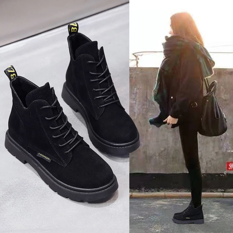 

2019NEW Women Martin Boots Snow Ankle Boot Winter Warm Fur Plush Velvet Women Booties British Lace Retro Trend Women Naked Boots