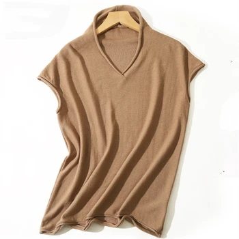 

V Neck T shirts For Women Summer 2020 Ladies Casual Tops Simple Solid Color Short Sleeve Tshirt Korean Style Comfy Loose T-shirt