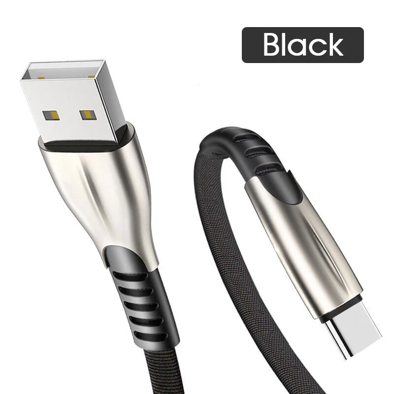 Black Кабель type C для Xiaomi Redmi Note 7 8 usb type-C кабель для samsung A50 3A провод для быстрого заряда USB-C шнур для зарядки мобильного телефона - Цвет: Black