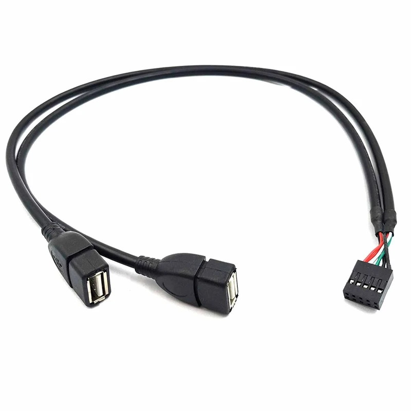 

30CM 10 Pin Motherboard Female Header to 2 Port Dual USB 2.0 Male Adapter Dupont Y Splitter Cable (10Pin/2AM)