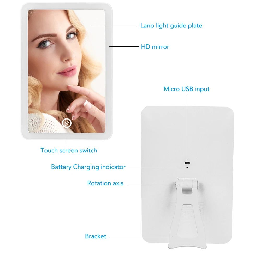 Lighted Makeup Mirror Travel Vanity Mirror with Lights USB Rechargeable Dimmable Table Cosmetic Mirror with Touch Screen Switch