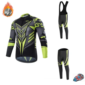 

aofly Black Green Long Sleeve bib shorts Winter Thermal Fleece warmer bike Clothing Outdoor Sports Breathable bicycle shirt