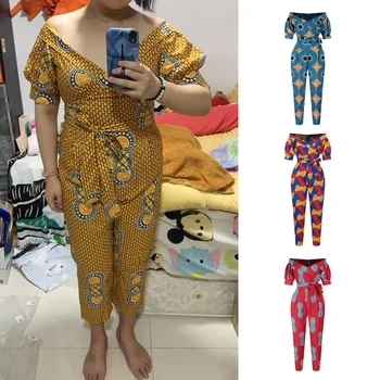 

9colors Woman Summer African Dashiki Jumpsuit Clothes Ethnic Ankara Boho Print Shoulder Off Elastic Sexy Bodysuit Long Pants